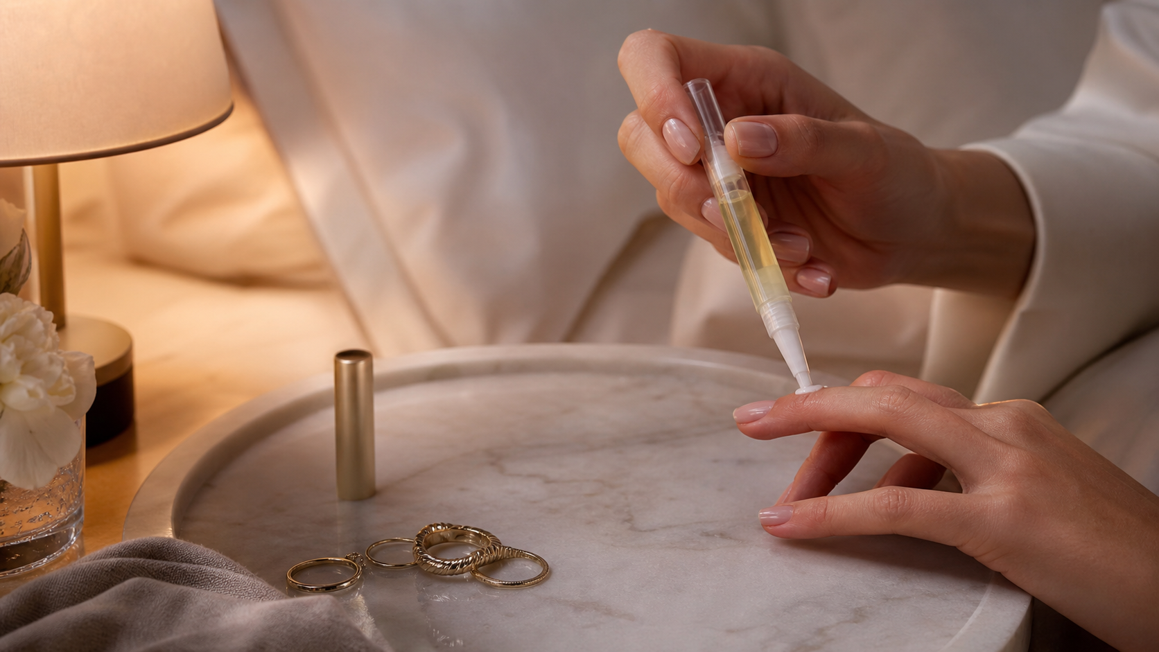 Editorial beauty scene for The Cuticle Oil I Use When My Nails Look Tired Before My Face Does.