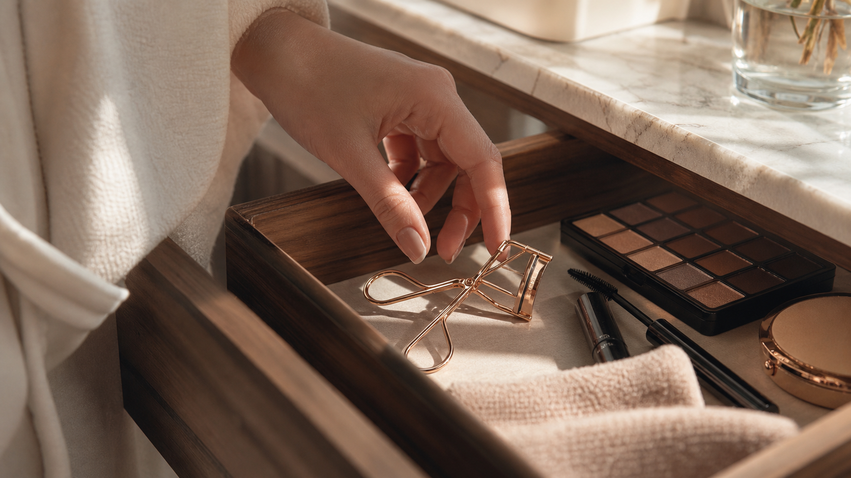 Editorial beauty scene for The Eyelash Curler I Use When Mascara Alone Feels Too Flat.